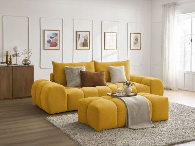 Canapé droit convertible coffre EVEREST tissu texturé avec pouf