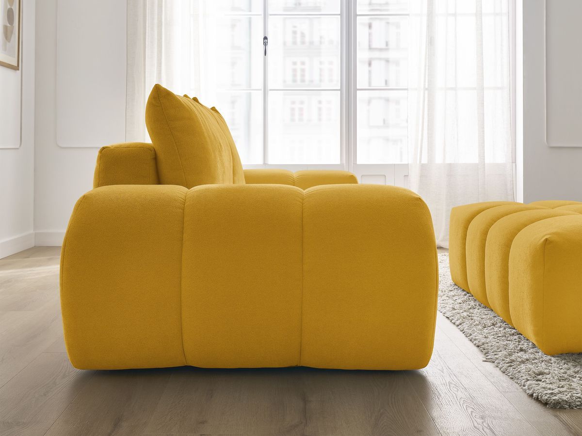 Canapé droit convertible coffre EVEREST tissu texturé avec pouf