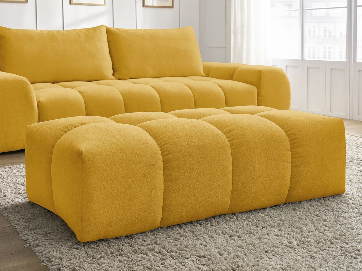 Canapé droit convertible coffre EVEREST tissu texturé avec pouf