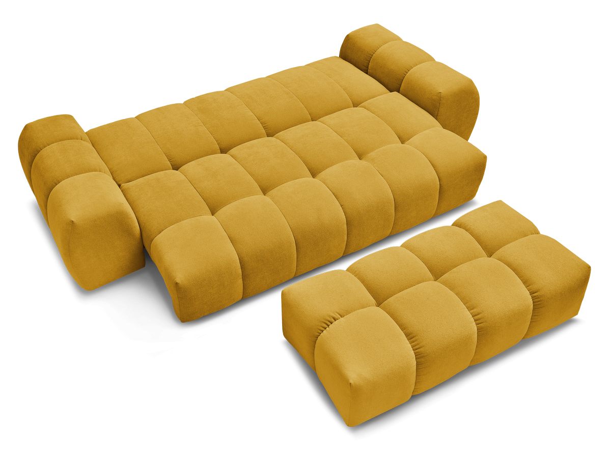 Canapé droit convertible coffre EVEREST tissu texturé avec pouf