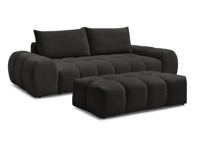 Canapé droit convertible coffre EVEREST tissu texturé avec pouf