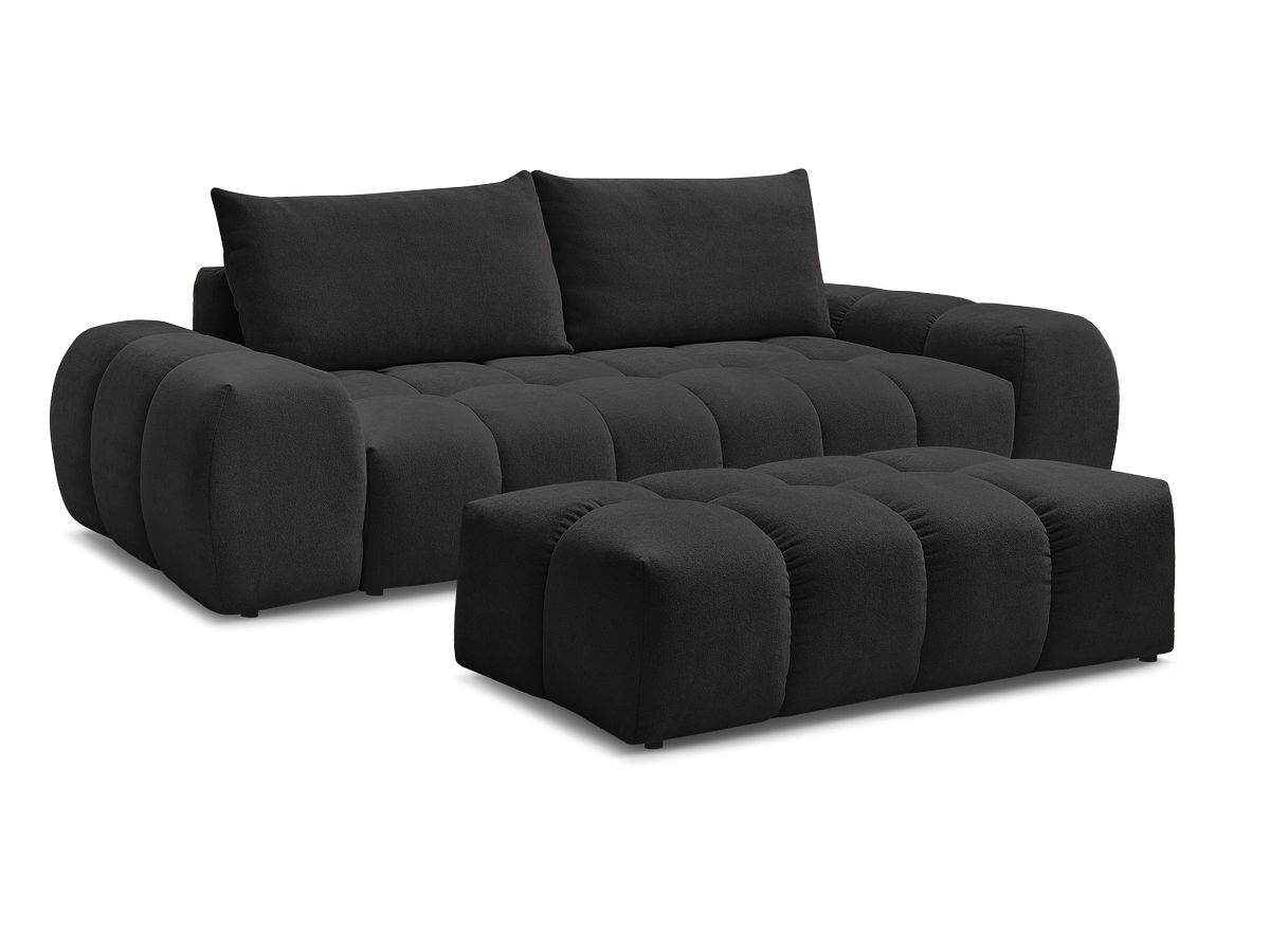 Canapé droit convertible coffre EVEREST tissu texturé avec pouf