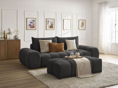 Canapé droit convertible coffre EVEREST tissu texturé avec pouf