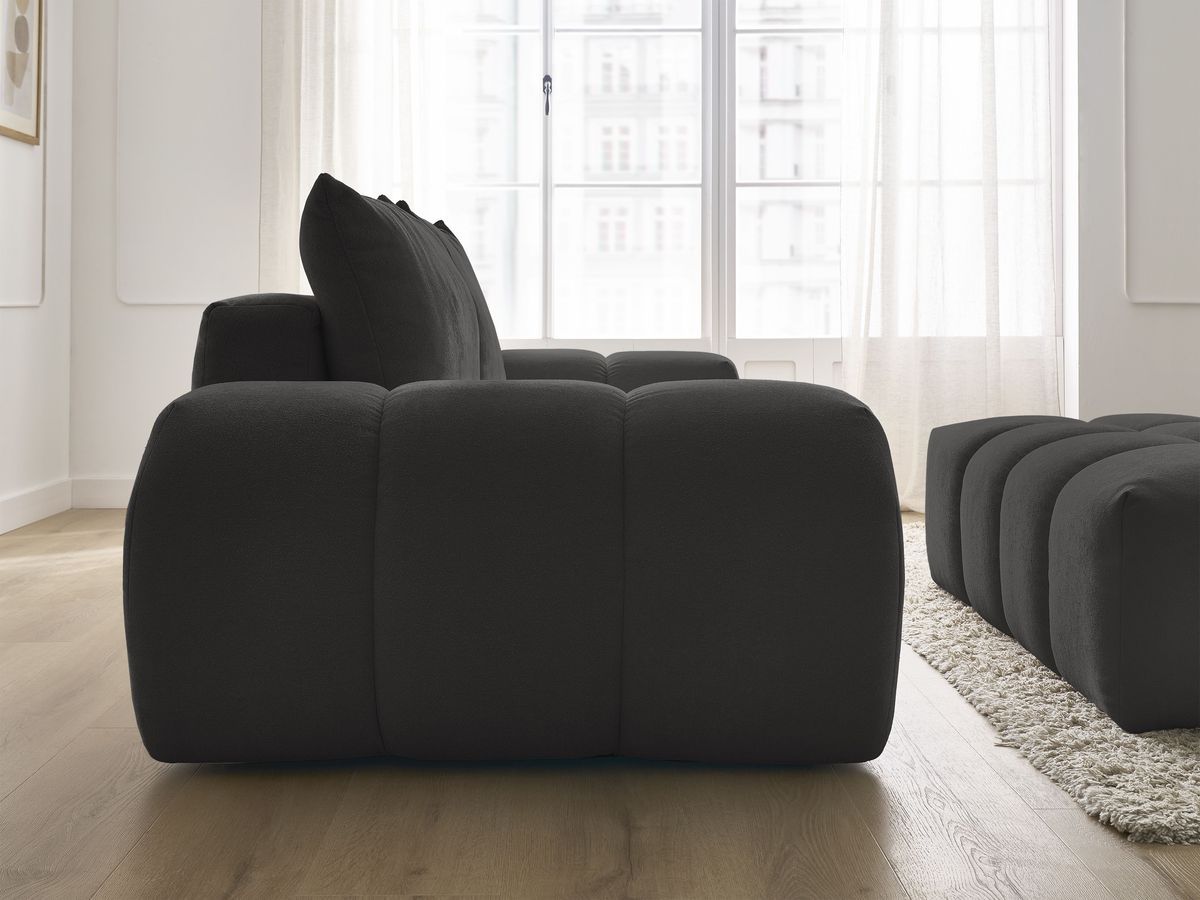 Canapé droit convertible coffre EVEREST tissu texturé avec pouf