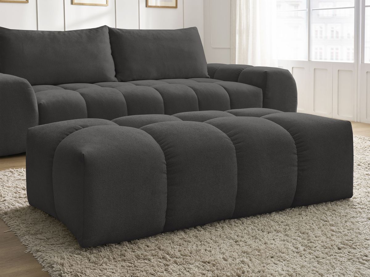 Canapé droit convertible coffre EVEREST tissu texturé avec pouf