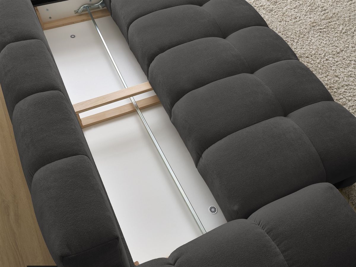 Canapé droit convertible coffre EVEREST tissu texturé avec pouf