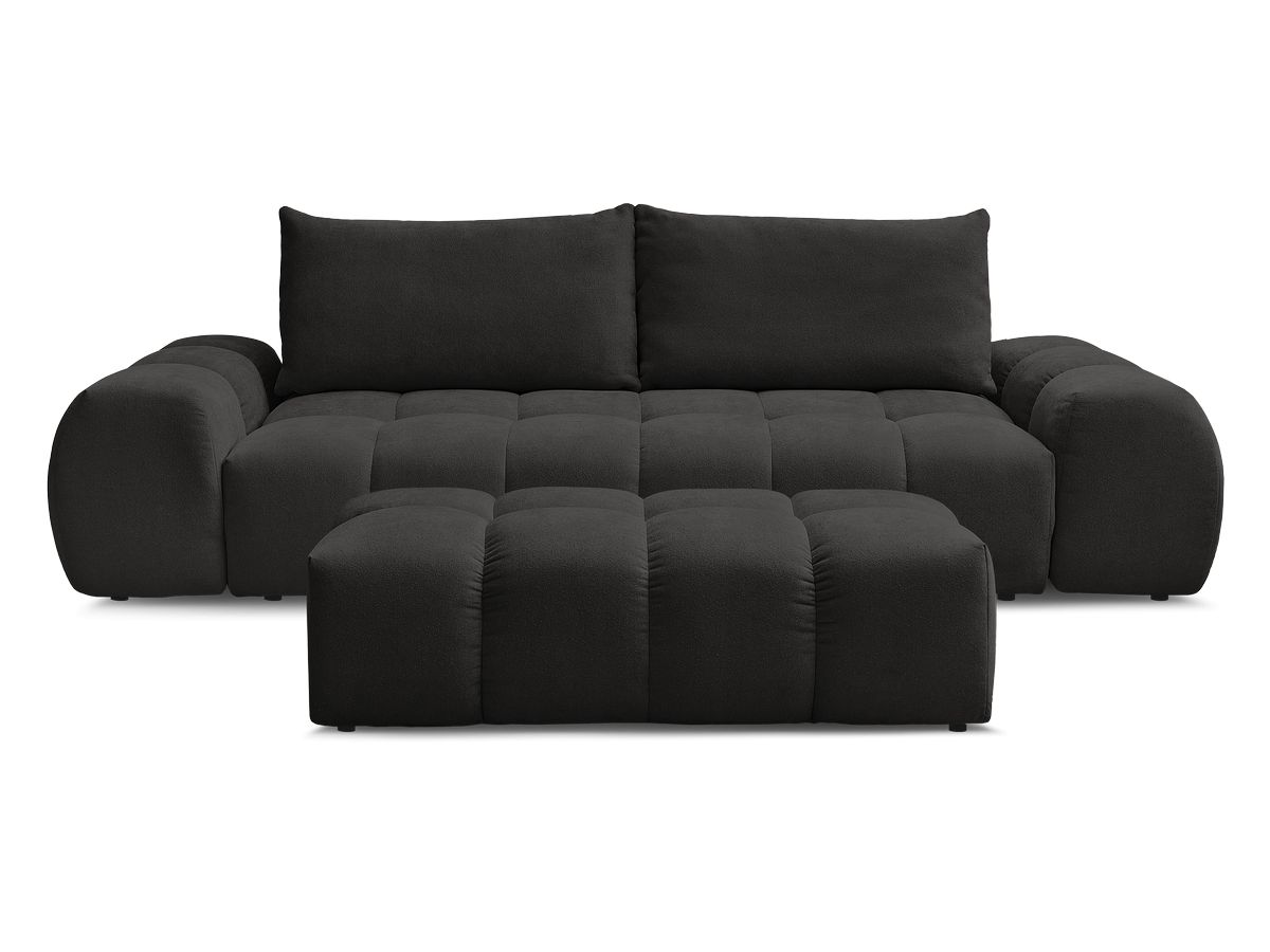 Canapé droit convertible coffre EVEREST tissu texturé avec pouf