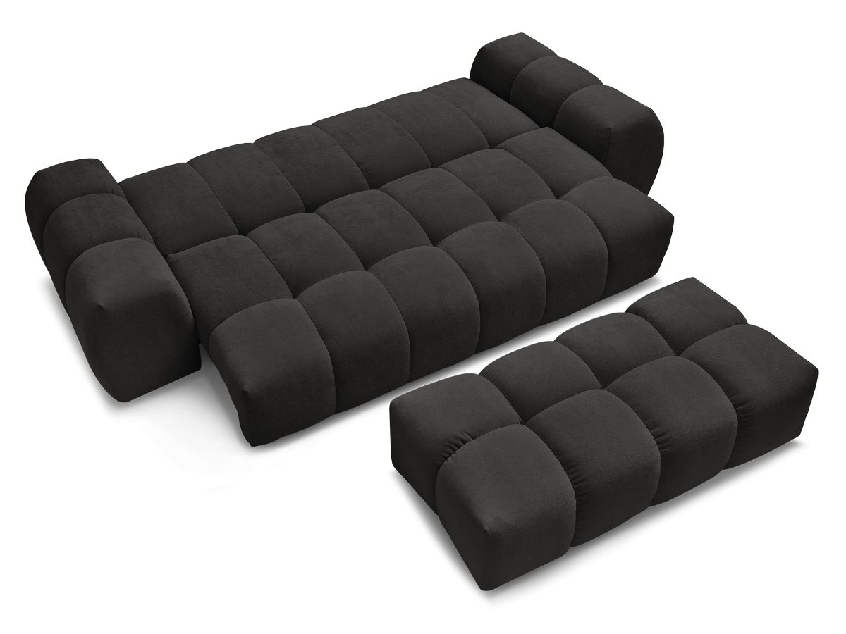 Canapé droit convertible coffre EVEREST tissu texturé avec pouf