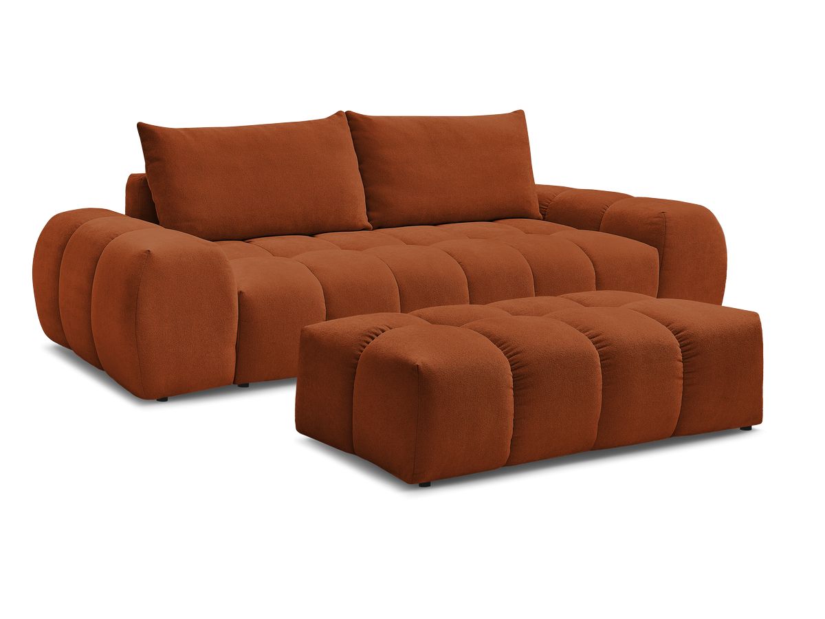 Canapé droit convertible coffre EVEREST tissu texturé avec pouf