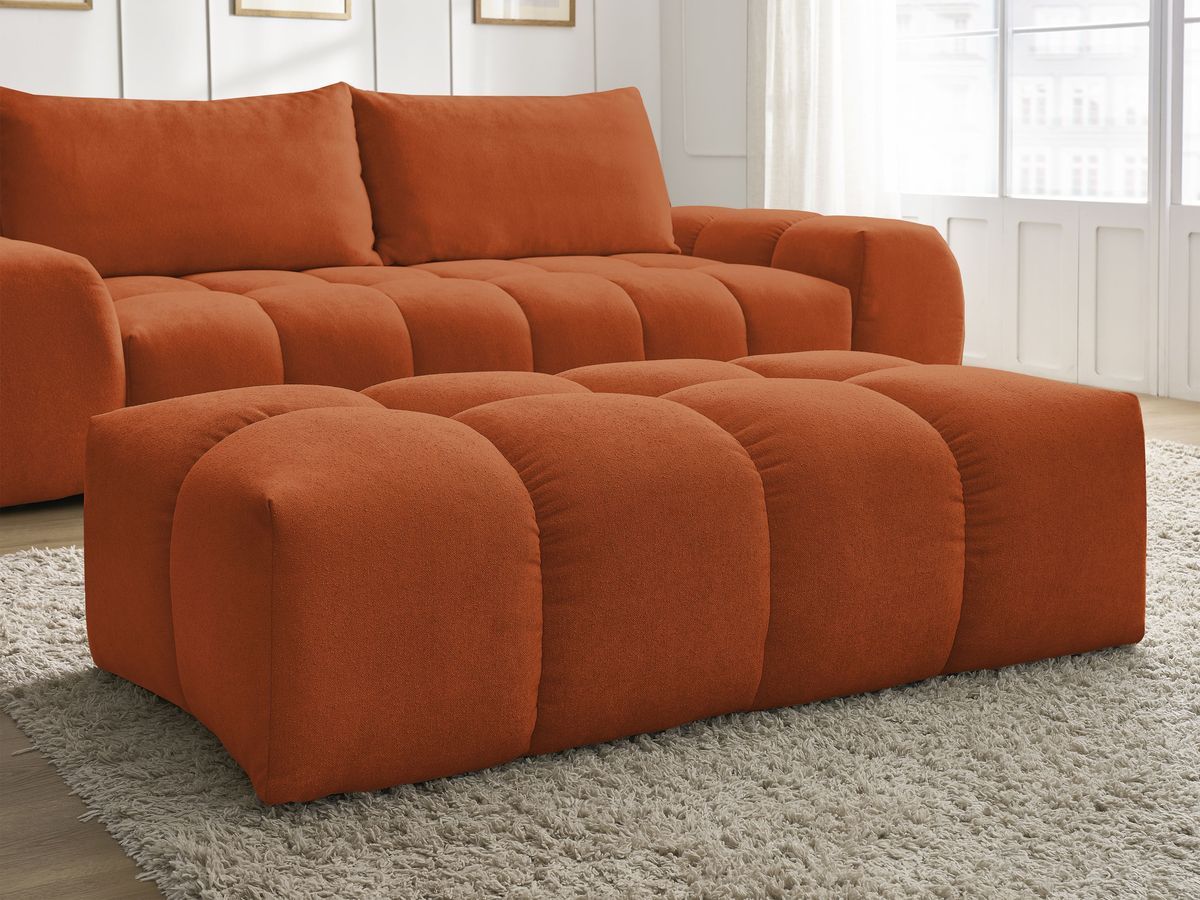 Canapé droit convertible coffre EVEREST tissu texturé avec pouf