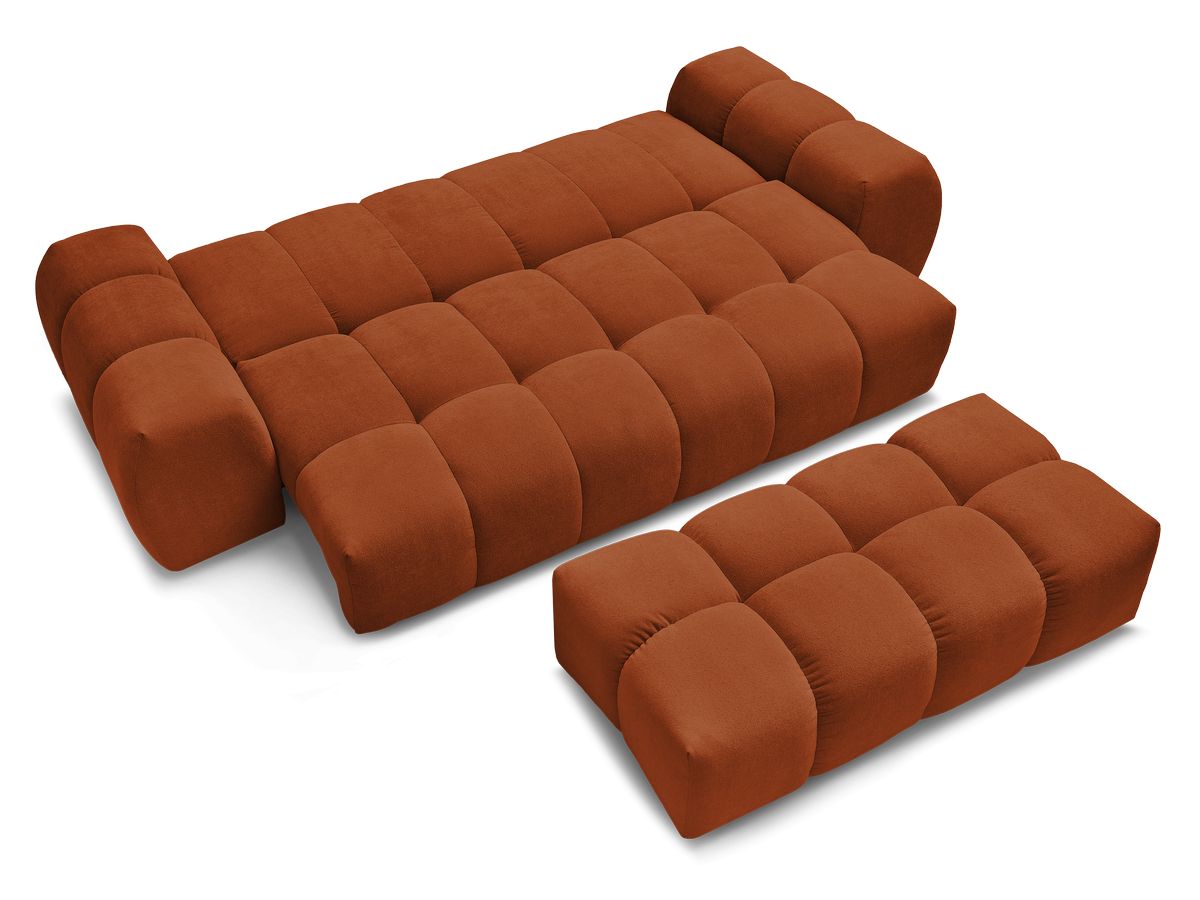 Canapé droit convertible coffre EVEREST tissu texturé avec pouf