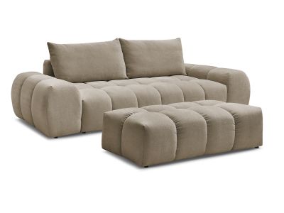 Canapé droit convertible coffre EVEREST tissu texturé avec pouf