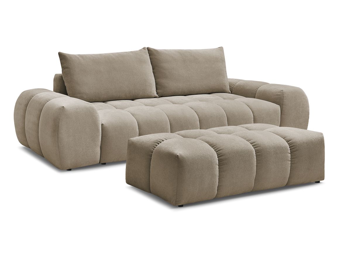 Canapé droit convertible coffre EVEREST tissu texturé avec pouf