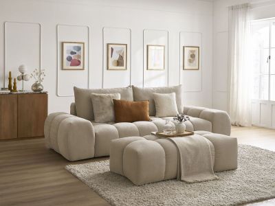 Canapé droit convertible coffre EVEREST tissu texturé avec pouf