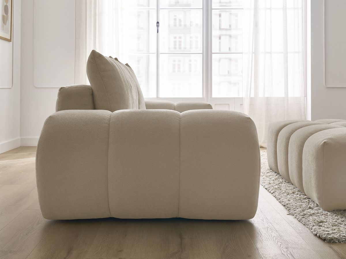 Canapé droit convertible coffre EVEREST tissu texturé avec pouf