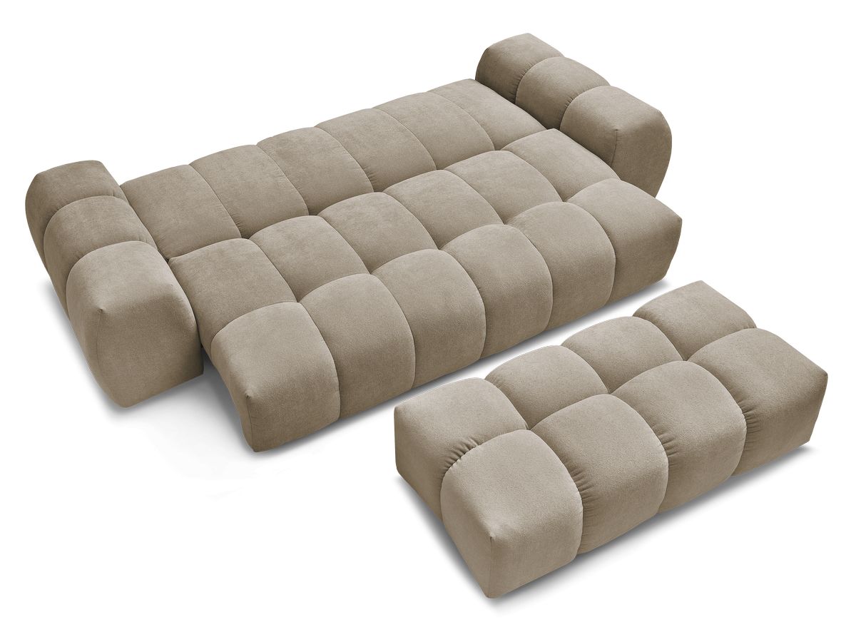 Canapé droit convertible coffre EVEREST tissu texturé avec pouf