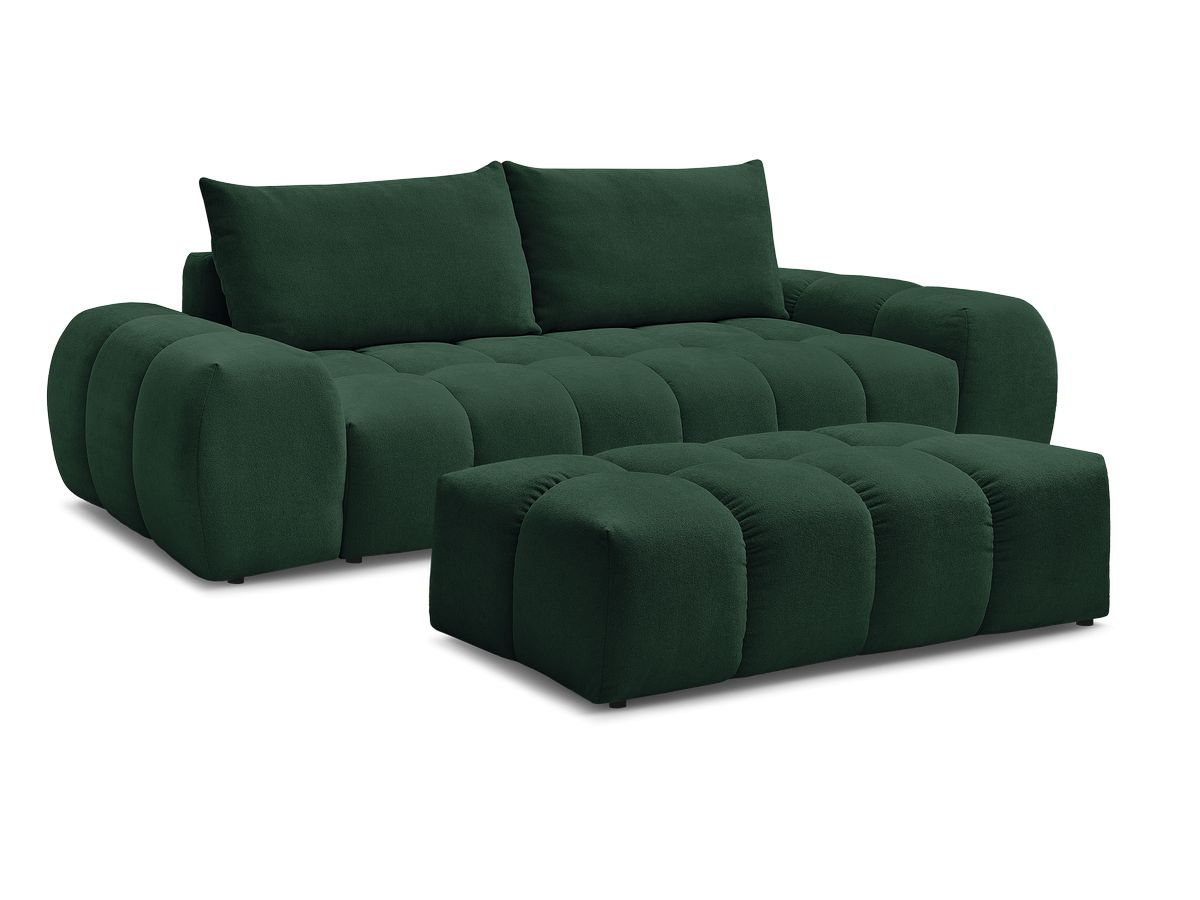 Canapé droit convertible coffre EVEREST tissu texturé avec pouf