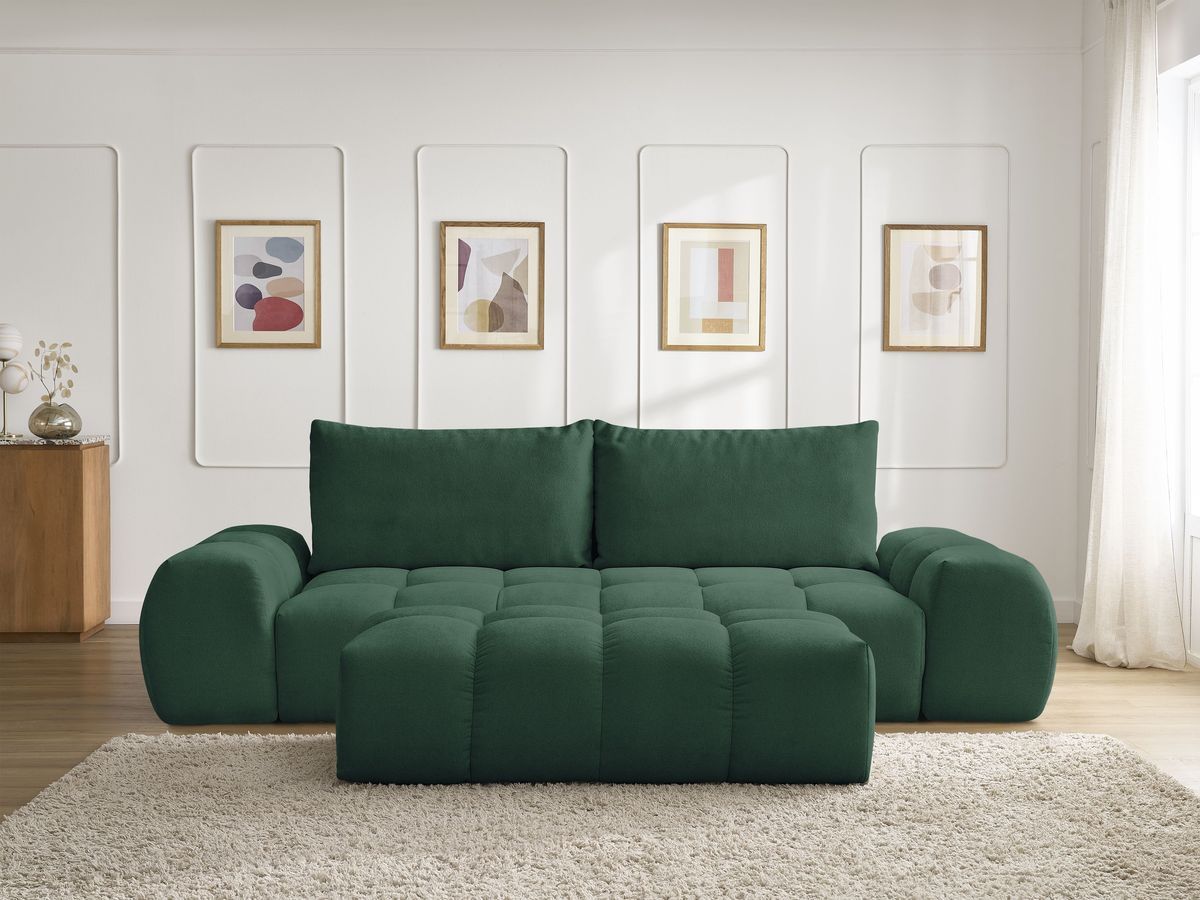 Canapé droit convertible coffre EVEREST texturé avec pouf vert — vue 5