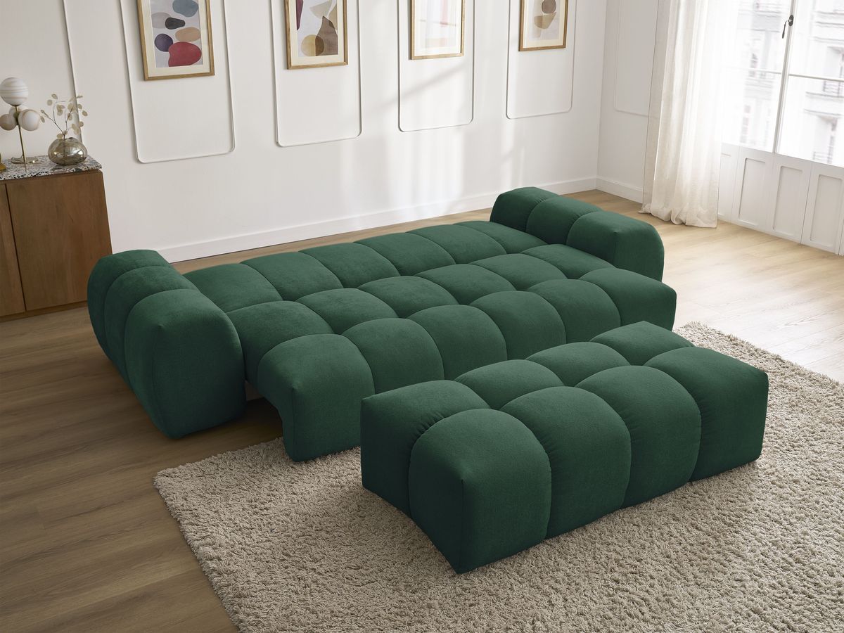 Canapé droit convertible coffre EVEREST tissu texturé avec pouf