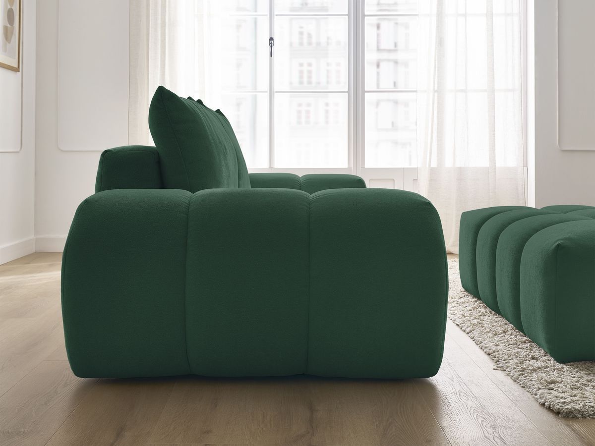 Canapé droit convertible coffre EVEREST tissu texturé avec pouf