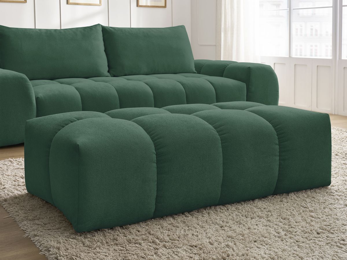 Canapé droit convertible coffre EVEREST tissu texturé avec pouf