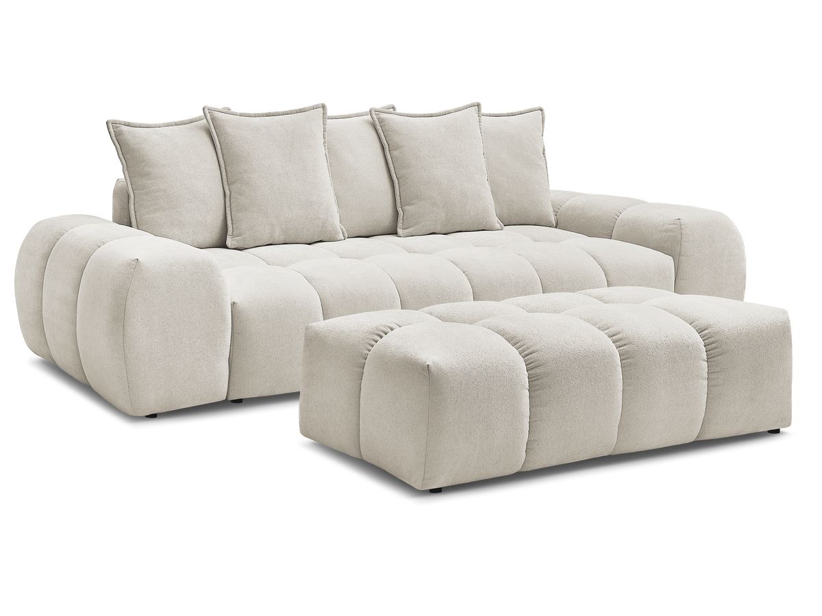 Canapé droit convertible coffre EVEREST tissu texturé avec pouf