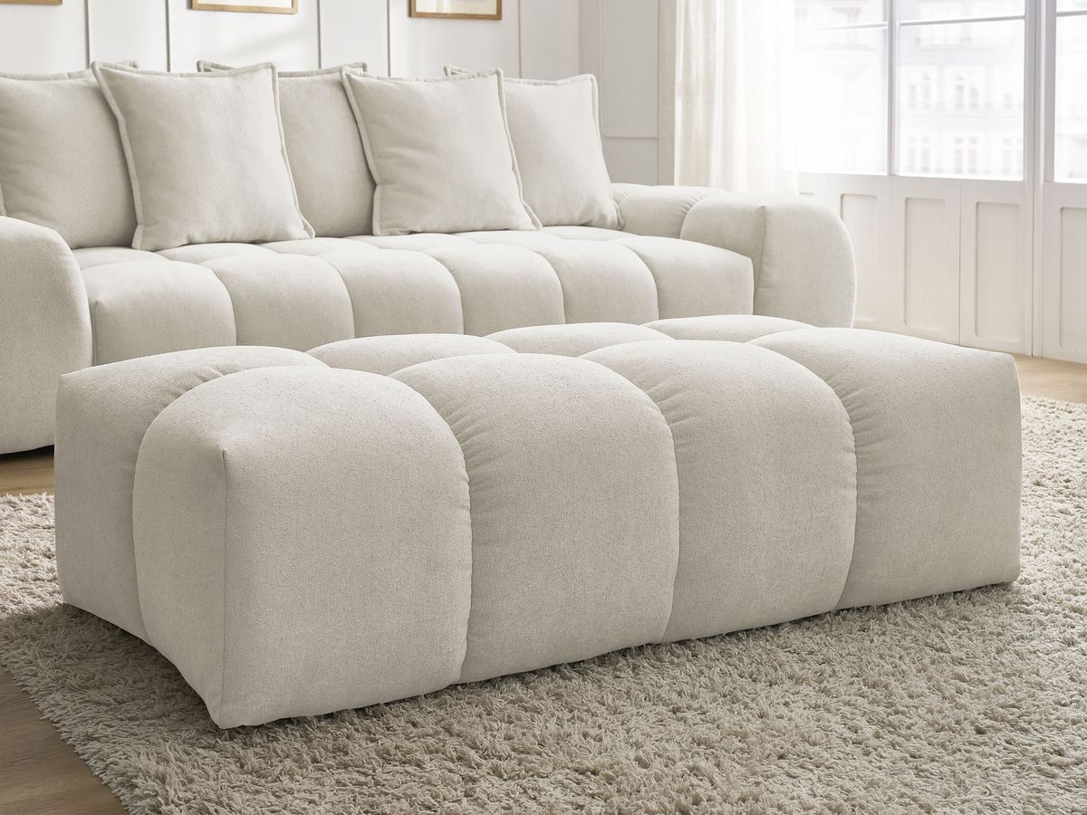 Canapé droit convertible coffre EVEREST tissu texturé avec pouf