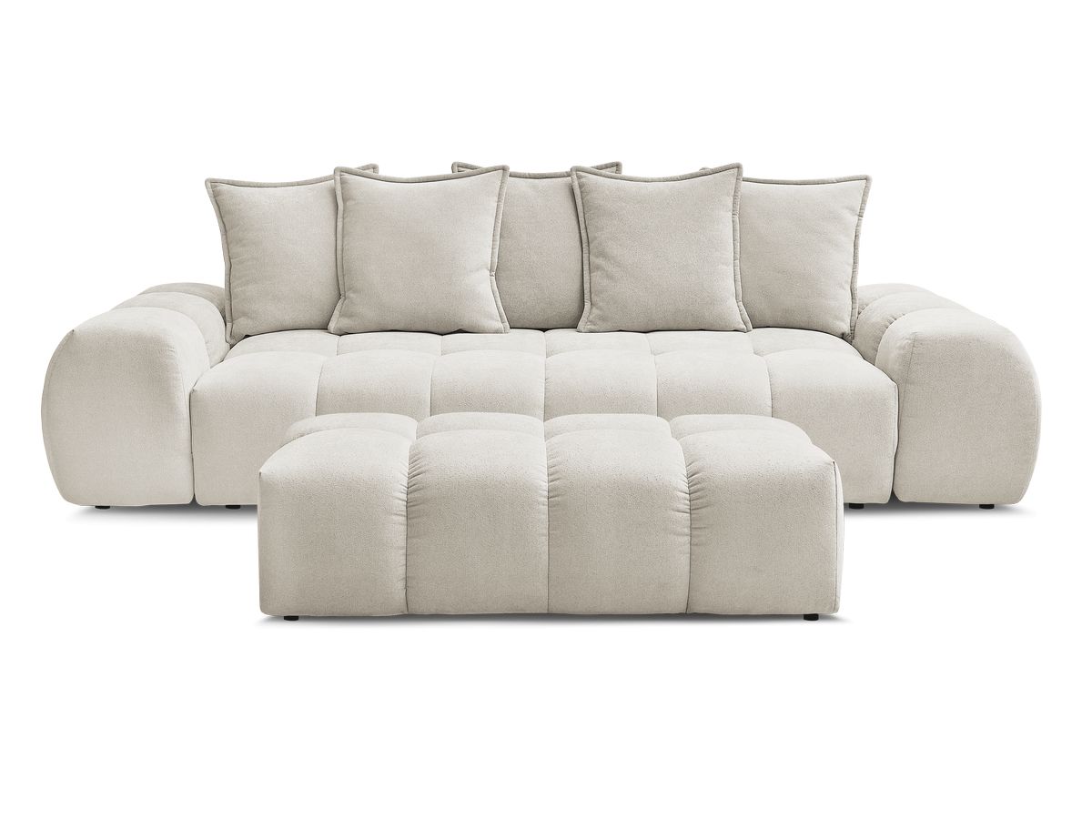 Canapé droit convertible coffre EVEREST tissu texturé avec pouf