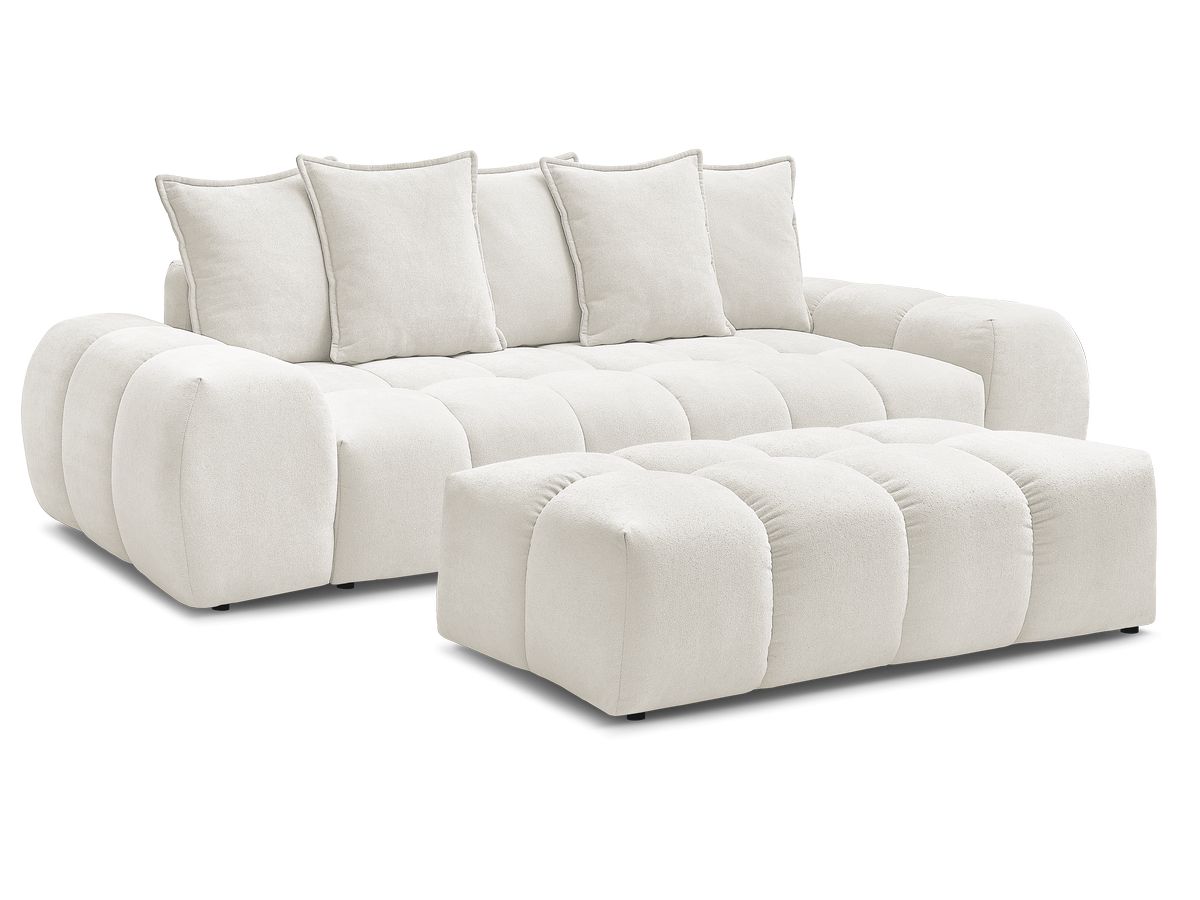 Canapé droit convertible coffre EVEREST tissu texturé avec pouf