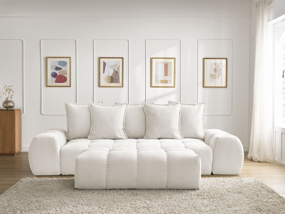 Everest canapé droit convertible coffre 3 places tissu texturé blanc - Vue supplémentaire 3