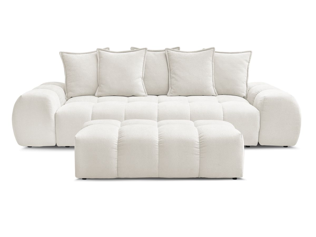 Canapé droit convertible coffre EVEREST tissu texturé avec pouf