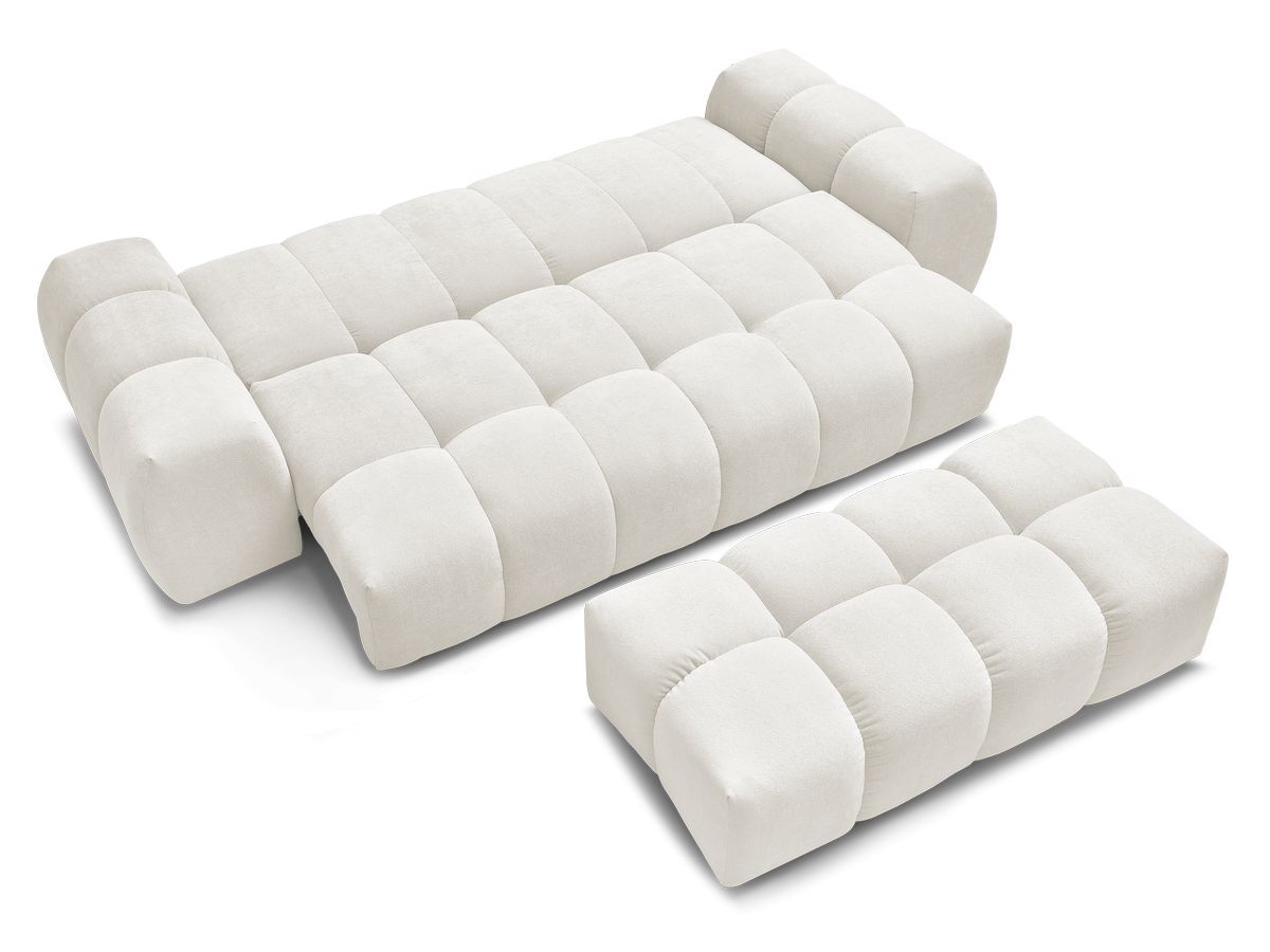 Canapé droit convertible coffre EVEREST tissu texturé avec pouf