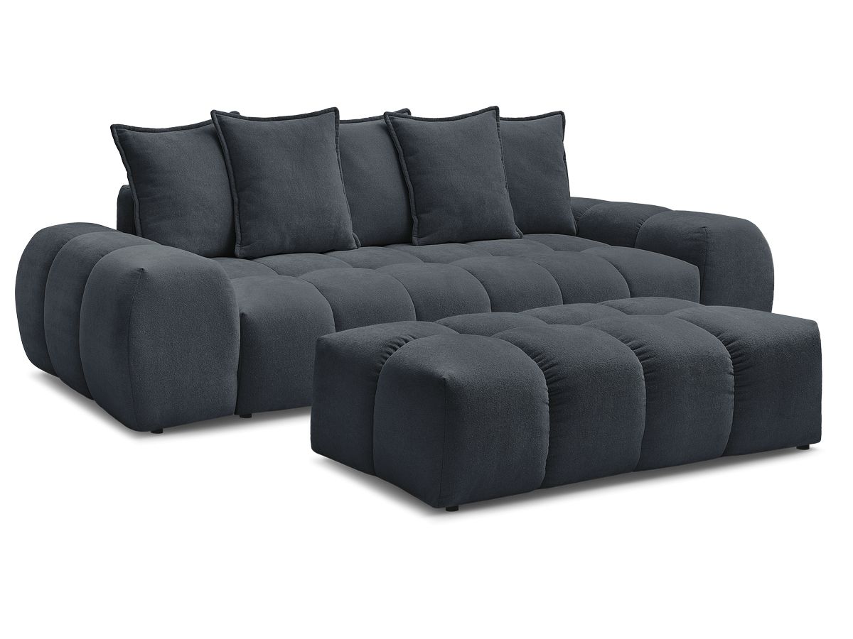 Canapé droit convertible coffre EVEREST tissu texturé avec pouf