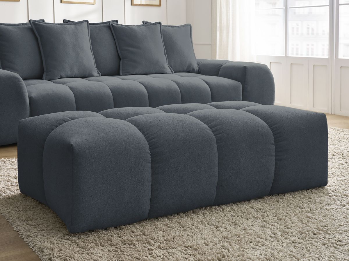 Canapé droit convertible coffre EVEREST tissu texturé avec pouf