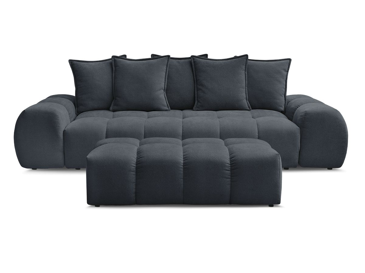 Canapé droit convertible coffre EVEREST tissu texturé avec pouf