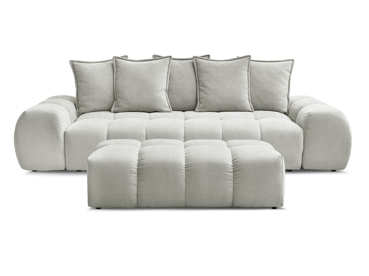 Canapé droit convertible coffre EVEREST tissu texturé avec pouf
