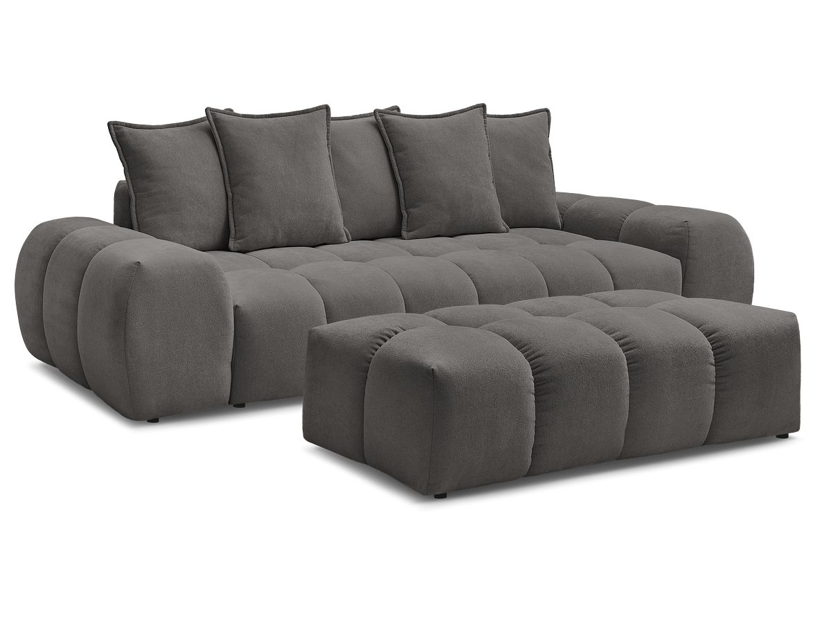 Canapé droit convertible coffre EVEREST tissu texturé avec pouf