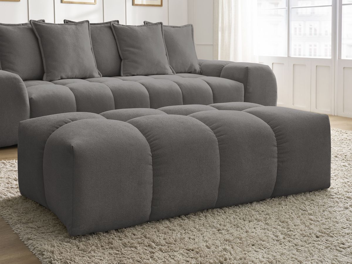 Canapé droit convertible coffre EVEREST tissu texturé avec pouf