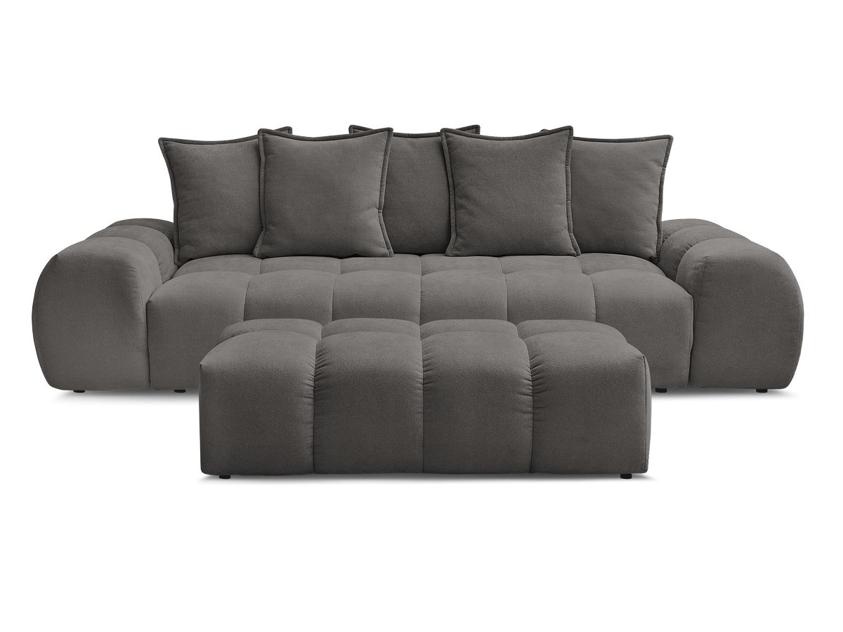 Canapé droit convertible coffre EVEREST tissu texturé avec pouf