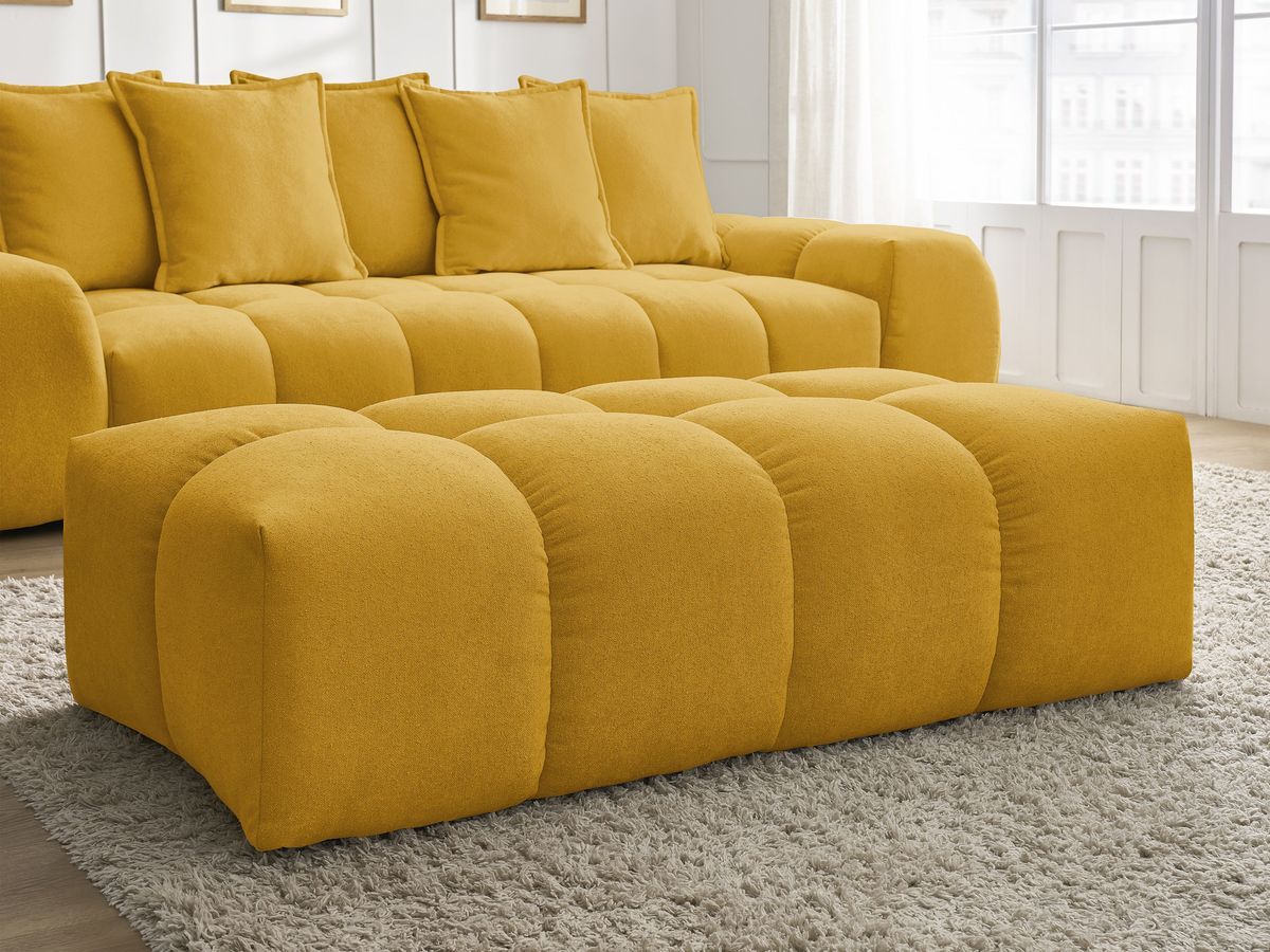 Canapé droit convertible coffre EVEREST tissu texturé avec pouf