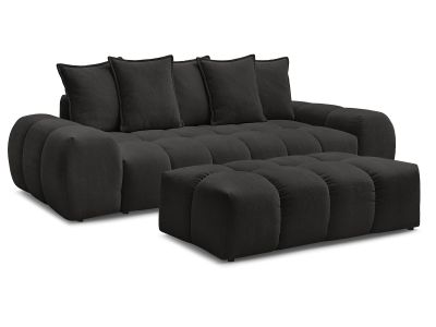 Canapé droit convertible coffre EVEREST tissu texturé avec pouf