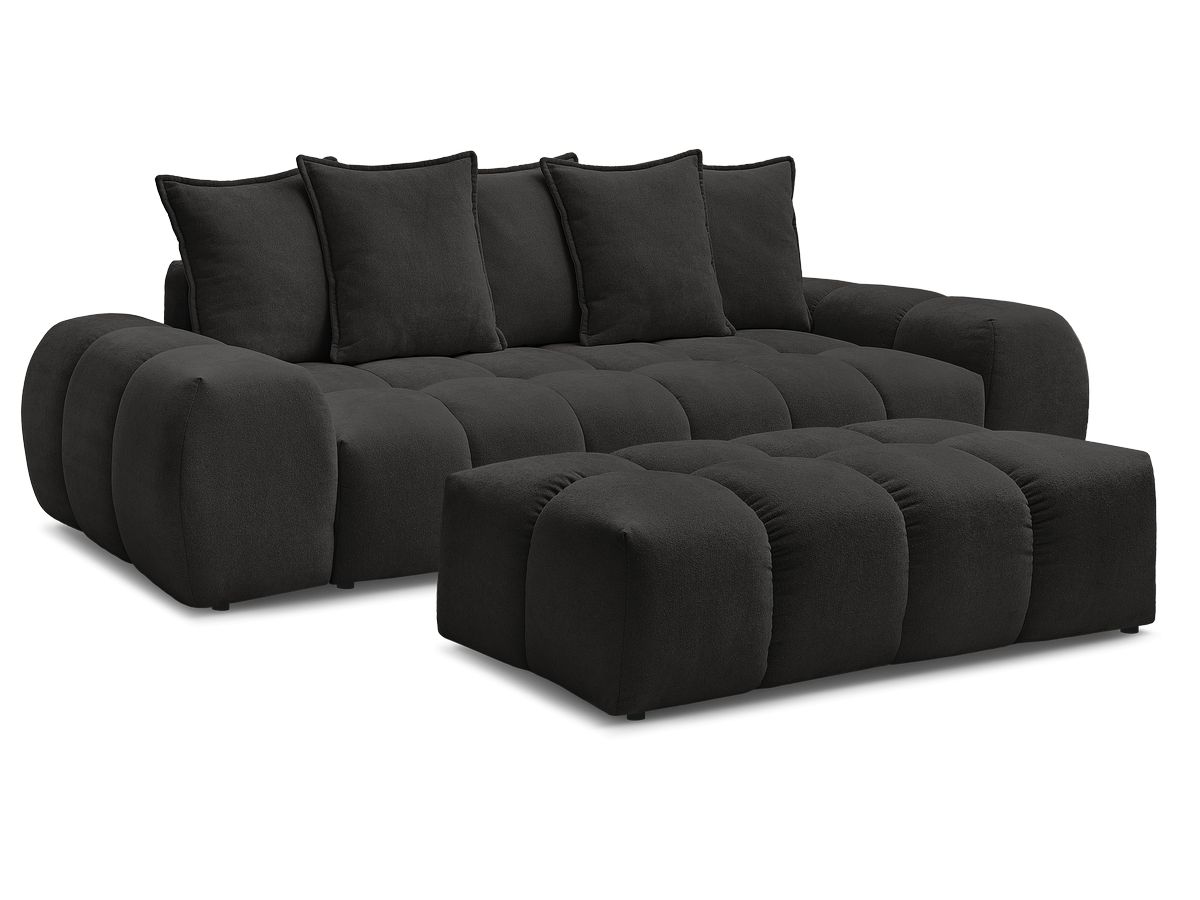 Canapé droit convertible coffre EVEREST tissu texturé avec pouf
