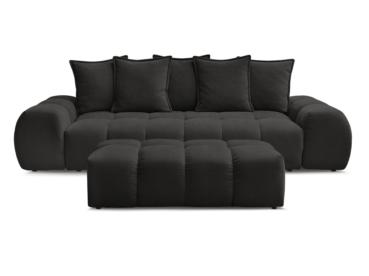 Canapé droit convertible coffre EVEREST tissu texturé avec pouf