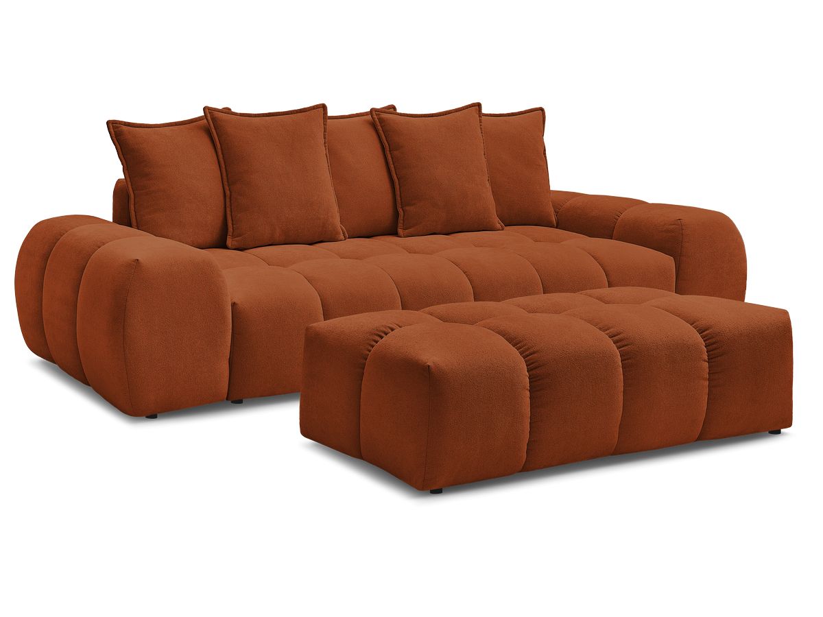 Canapé droit convertible coffre EVEREST tissu texturé avec pouf