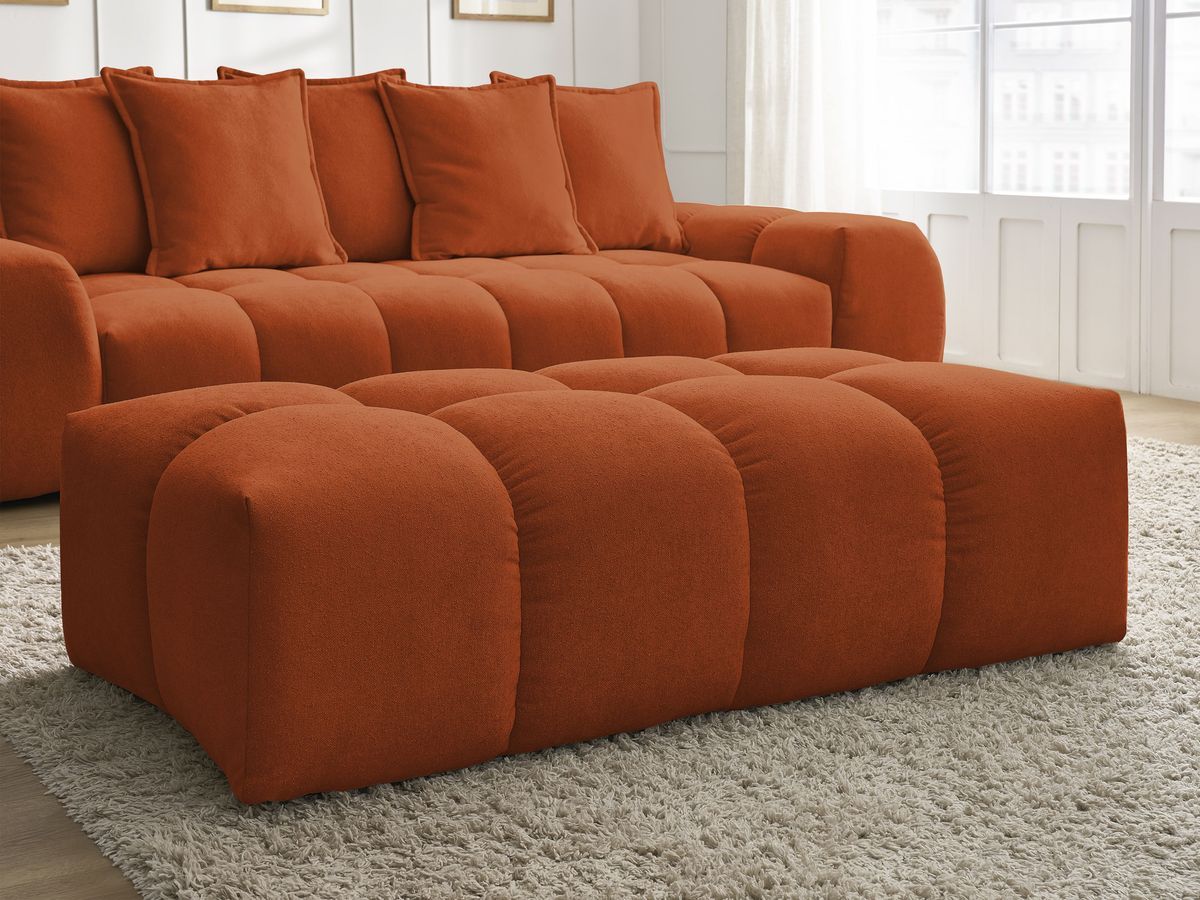 Canapé droit convertible coffre EVEREST tissu texturé avec pouf