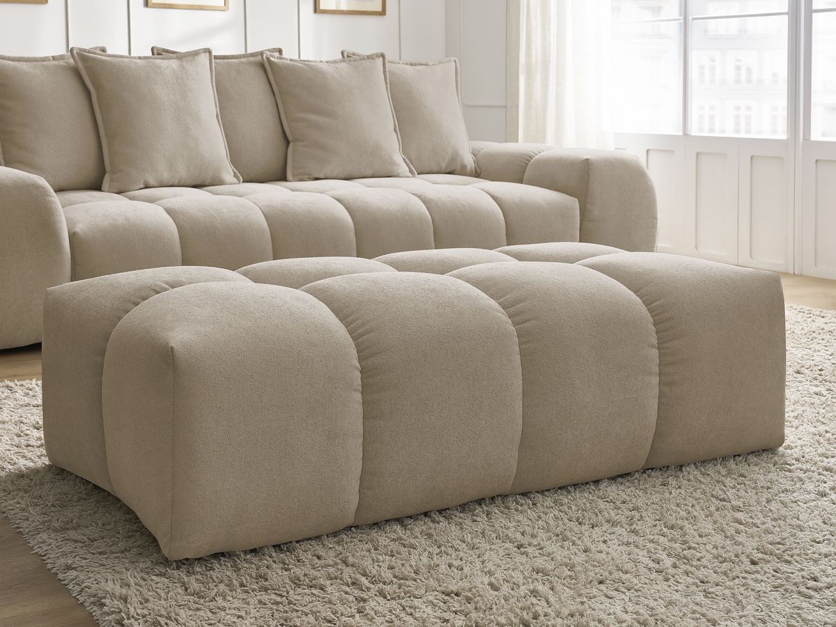 Canapé droit convertible coffre EVEREST tissu texturé avec pouf