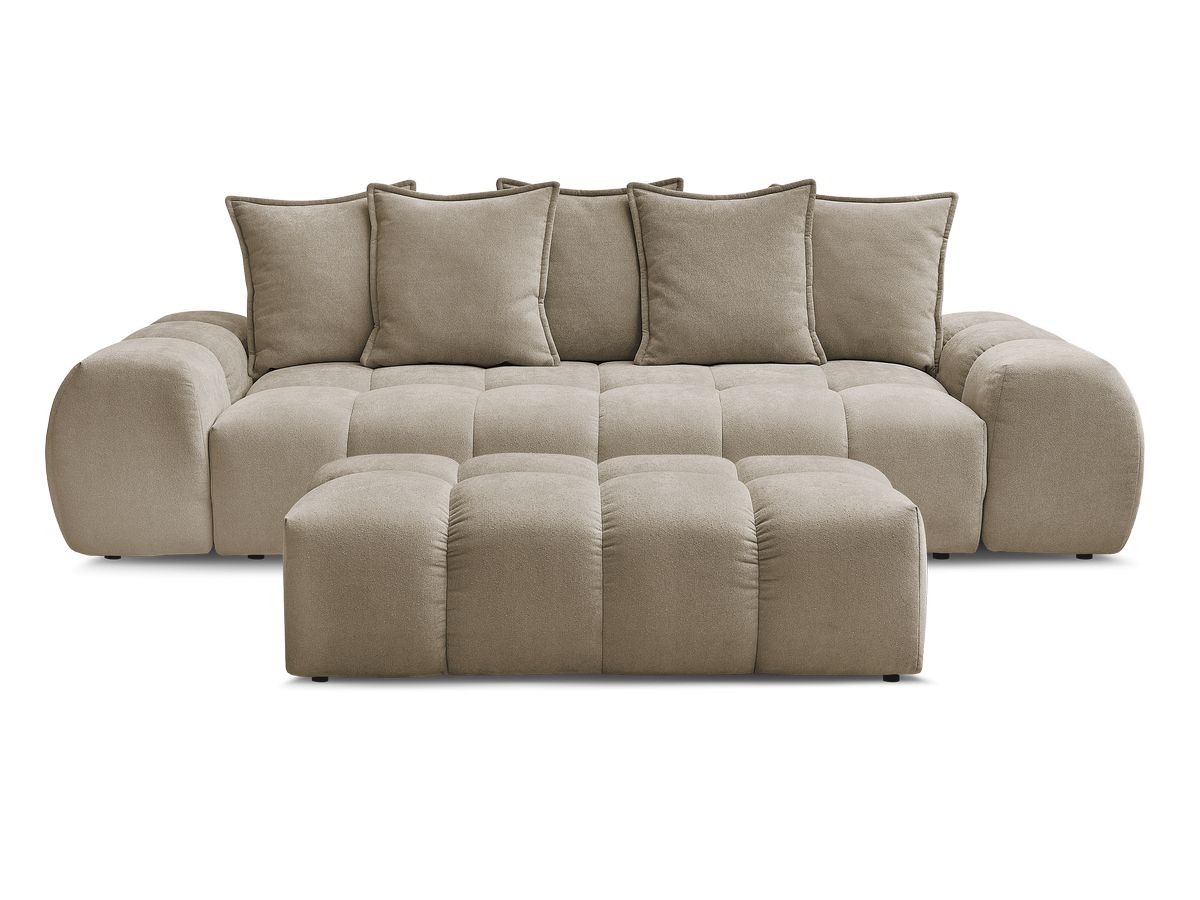Canapé droit convertible coffre EVEREST tissu texturé avec pouf