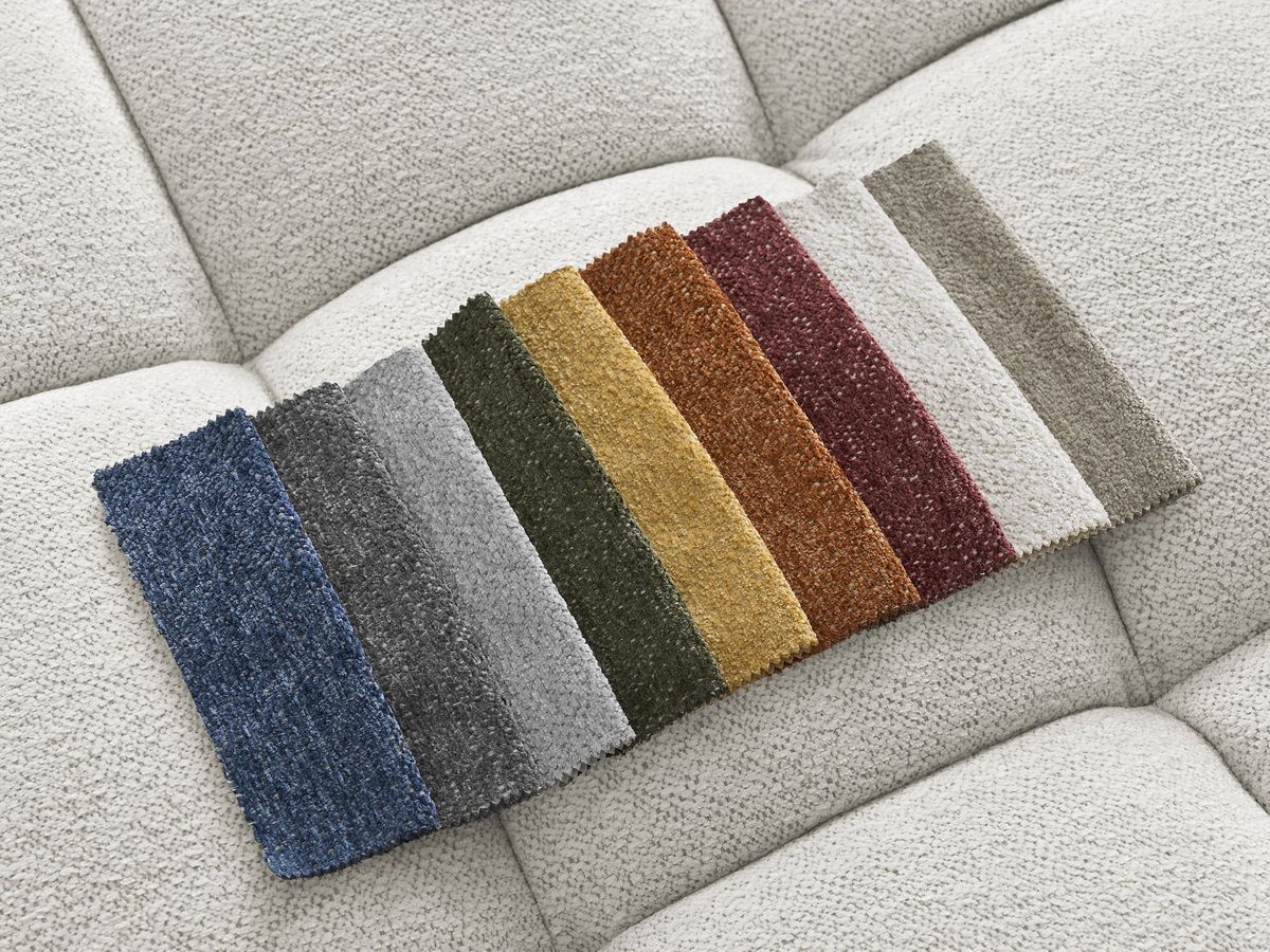 Canapé d'angle fixe EVEREST tissu chiné - Orange - Angle droit - 10 coussins
