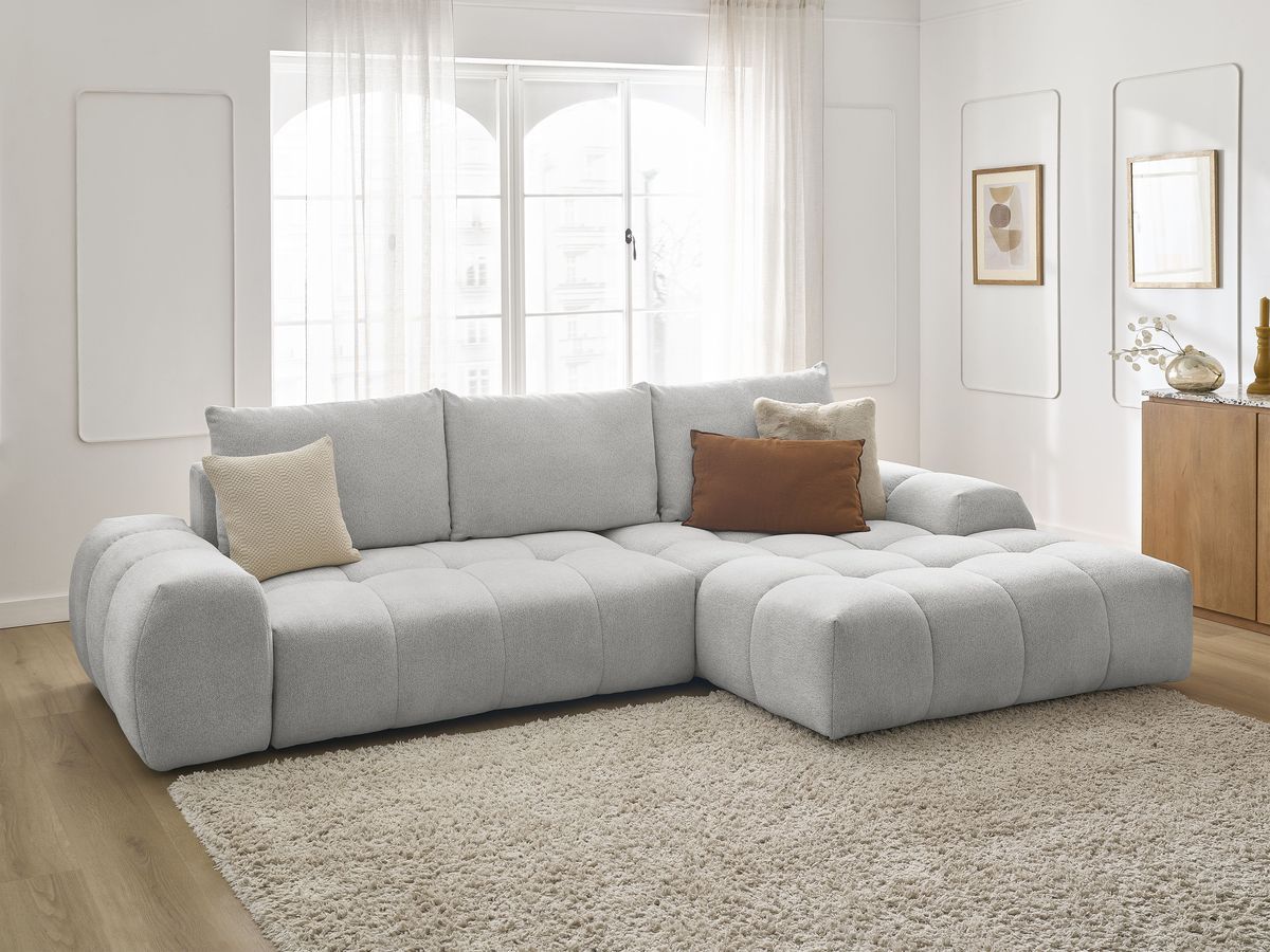 Canapé d'angle convertible coffre EVEREST tissu chiné