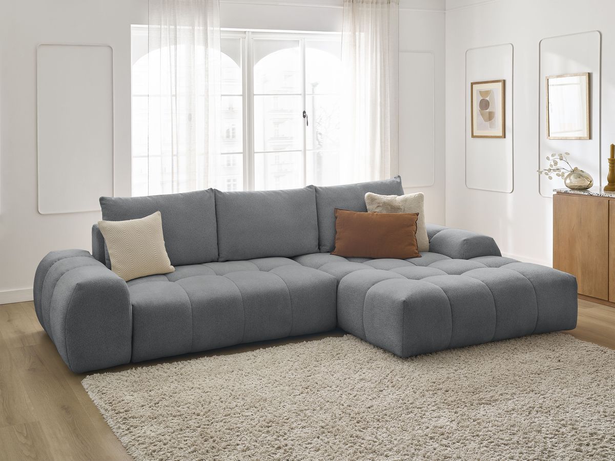 Canapé d'angle convertible coffre EVEREST tissu chiné